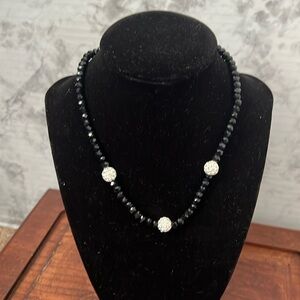 Black Beaded Necklace Sparkle Balls - 15” Length w/ 2” Extender New